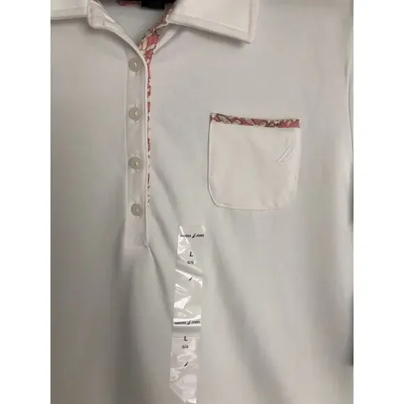 Nautica Jeans Polo Top Women's Large Short Sleeve Collar  White NEW - Picture 2 of 6